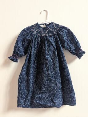 Strasburg Dress Baby Girls 12m Navy Floral Ditsy Smocked Boutique Bishop